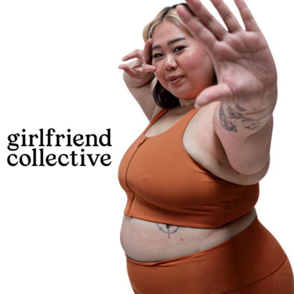 Girlfriend Collective Paloma Zip    Front Bra  Rust Orange Sports Bra      Size